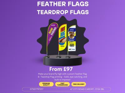 Outdoor Sign Printing In Cardiff Feather Flags and Teardrop Flag Print